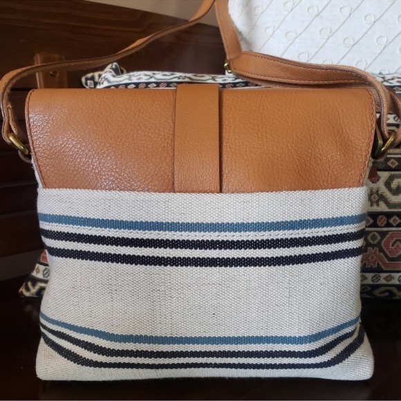 Fossil Kinley Small Leather Canvas Crossbody Bag With Key Charm No Callouts - Picture 4 of 10